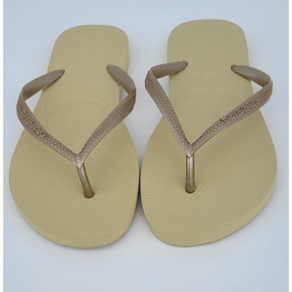 Havaianas Slim Sparkle Thong Flip Flop Sandals Light Beige
